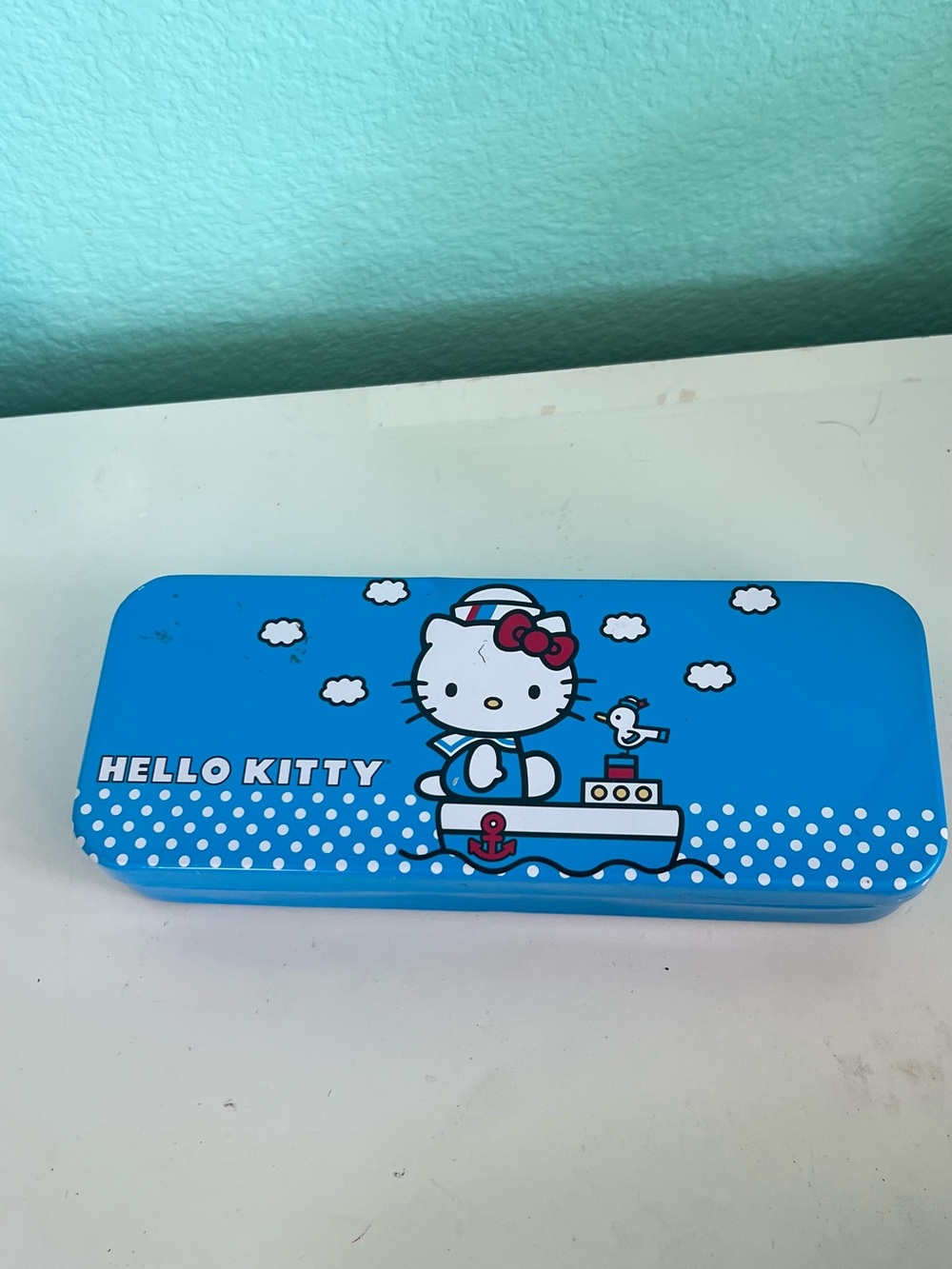 Hello Kitty Blue Sailboat Tin Pencil Case